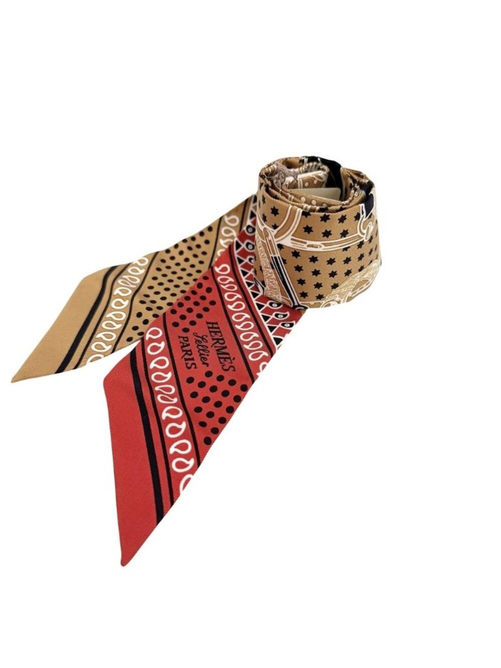 Hermes Scarf Twilly Eperon D'or Apron Silk Beige